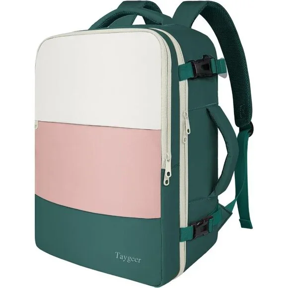 🆕 Taygeer Women Cream Pink Green Travel Backpack Carry 15.6inch Laptop Backpack