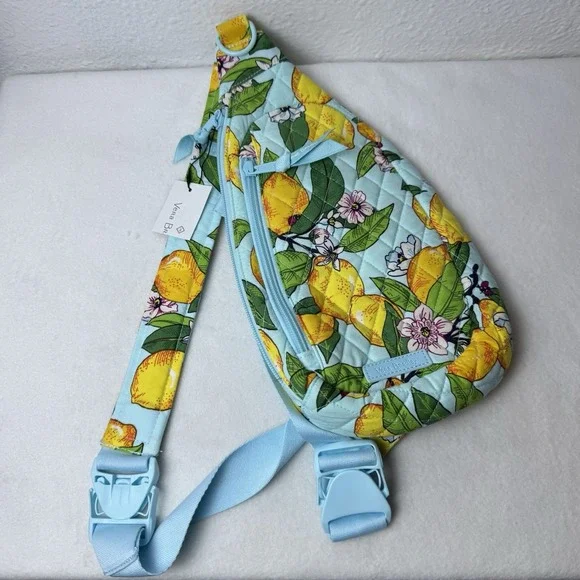 New Vera Bradley Essential Compact Sling Backpack Lemon Grove Bag Travel Blue