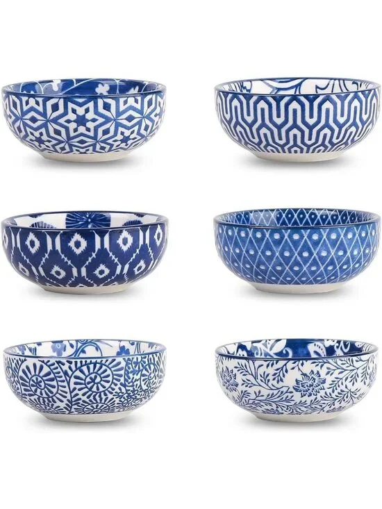 Set of 6 Vintage Mini Ceramic Dipping Bowls - 3 inch Soy Sauce & Appetizer Dish