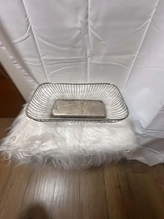 Vintage Rectangular Silver-Plated Wire Bread Basket