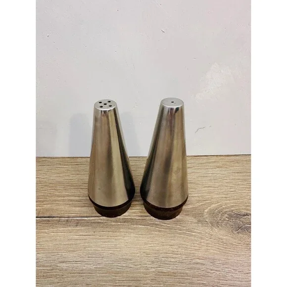 Vintage Danish Lundtofte Lone Sachs MCM Cone Salt & Pepper Stainless and Walnut