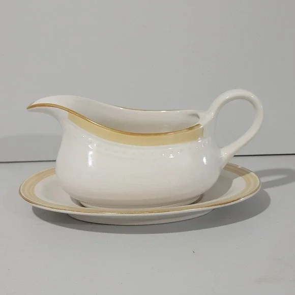 Johann Haviland Crowning Fashion Gravy Boat and Underplate Cream Tan Japan