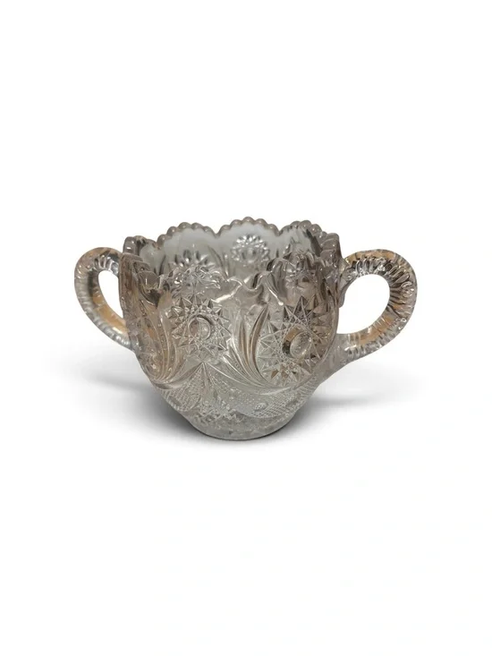 Clear Etched Glass Sugar Bowl with Handles - Decorative Home Art