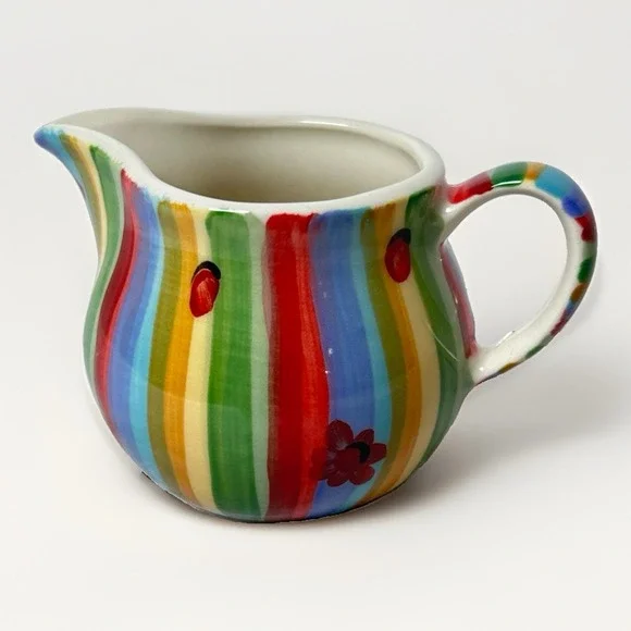 Gail Pittman Pottery Creamer Pitcher Hand Painted Stripes Signed 4