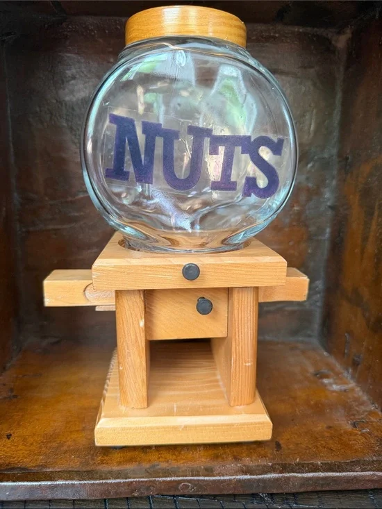 Vintage Wooden Nut Dispenser with Glass Globe - for peanuts or Pistachios