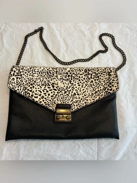 J. Crew Snow Leopard Print Genuine Calf Hair & Faux Leather Clutch/Shoulder Bag