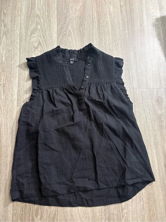 J. Crew Black Sleeveless Ruffle-Yoke Blouse