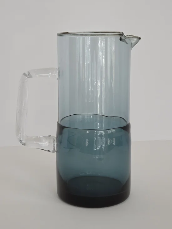 Pier 1 Hand Blown Clear Blue Glass Drink Pitcher Barware Coastal Serveware