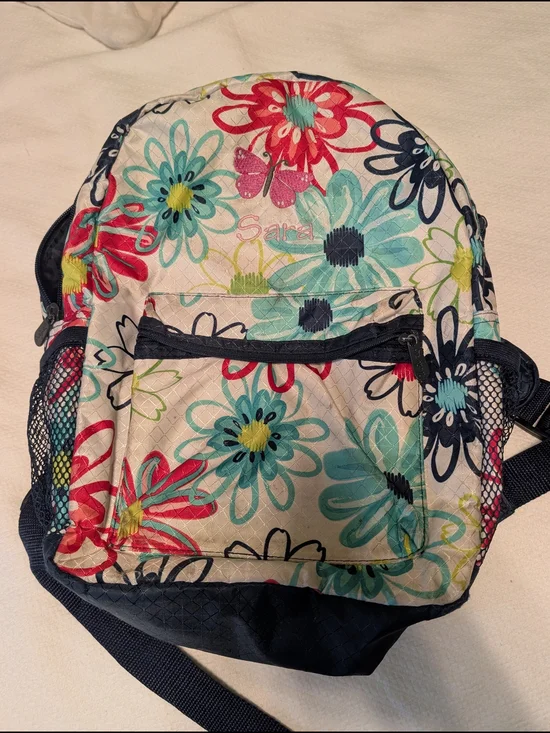 Thirty-one Floral Cream Backpack with Navy Trim
