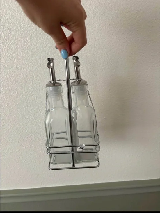 Glass Oil and Vinegar Dispenser Set with Chrome Caddy - Clear