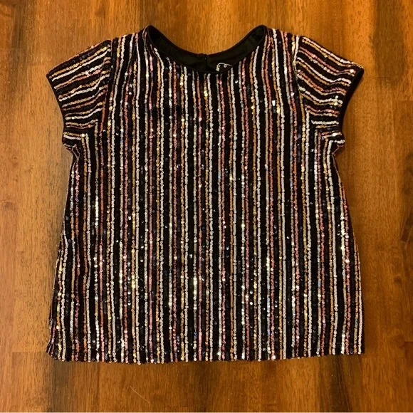 Art Class Small 6/ 6X Black and Gold Sequin Top with Stripes Lined Keyhole Back