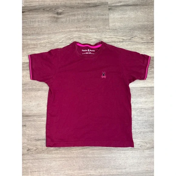 Psycho Bunny Girls Burgundy Pima Cotton Tee‎ Shirt Size 10-12 Medium Logo
