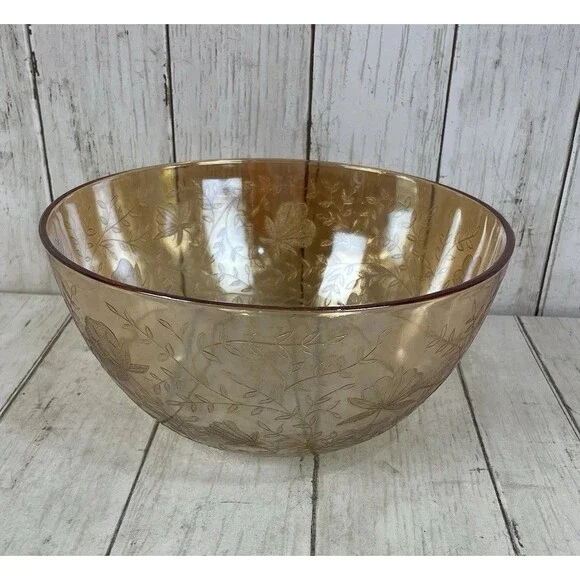 Vintage Jeannette Floragold Marigold Carnival Glass Salad /Serving Bowl