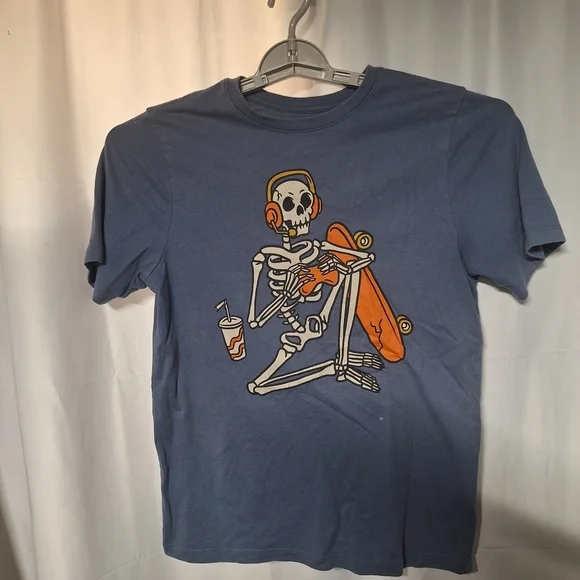 Wonder Nation  2 T- Shirt Bundle Blue Tee with Skeleton and Orange Skateboard