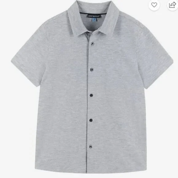 Andy & Evan Light Gray short sleeve button up knit shirt NWT size 10