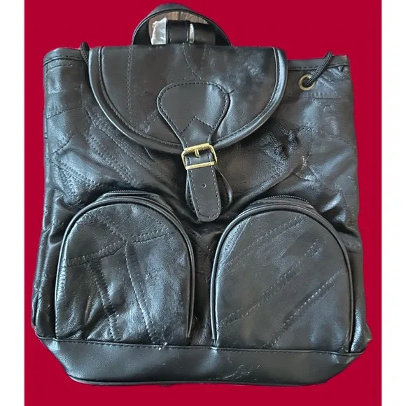 Maxam‎ Brand Black Lambskin Leather Mosaic Patchwork Small Backpack LUPURSE3 NWT