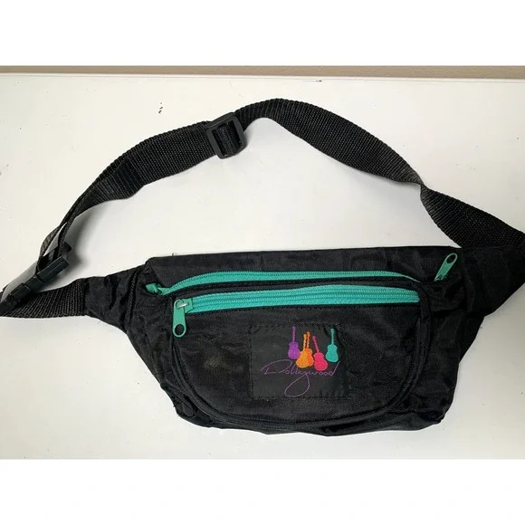 Vintage Dollywood Fanny Pack Black Waist Dolly Parton Guitars 90s Retro‎