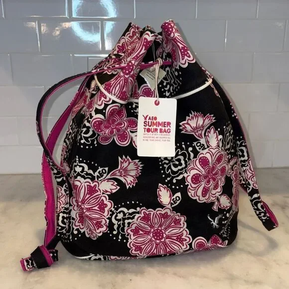 American Eagle Backpack Floral Drawstring Pouch Tote Bag NWT Bag #2