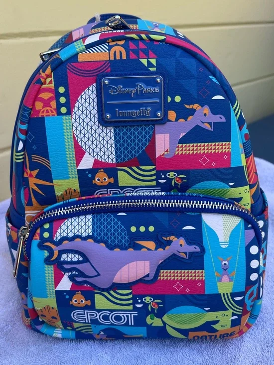 NWT Loungefly Disney Park EPCOT Blue Patchwork Mini Backpack