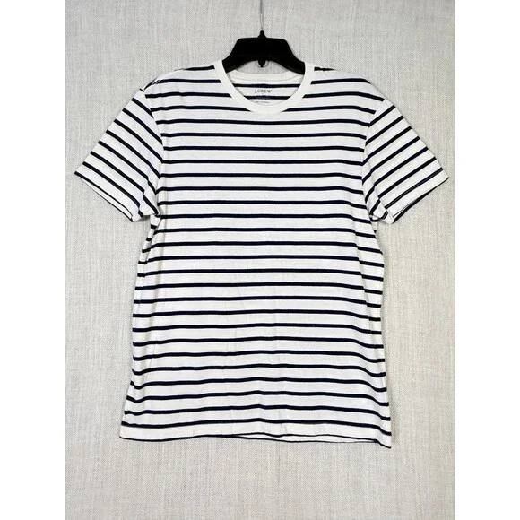 New J. Crew Girlfriend Tee Marker Stripe Short Sleeve Women's Medium Ivory Navy