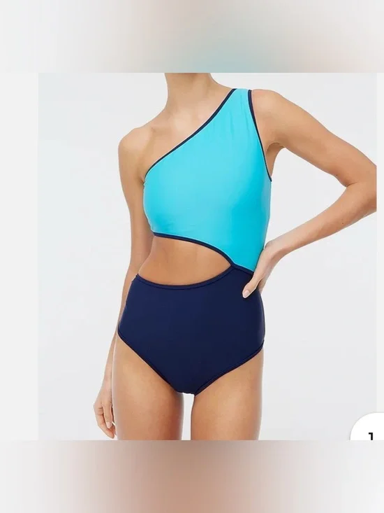 NEW J. Crew Womans Swimsuit Size XS Cutout One Shoulder One Piece Stretch Blue