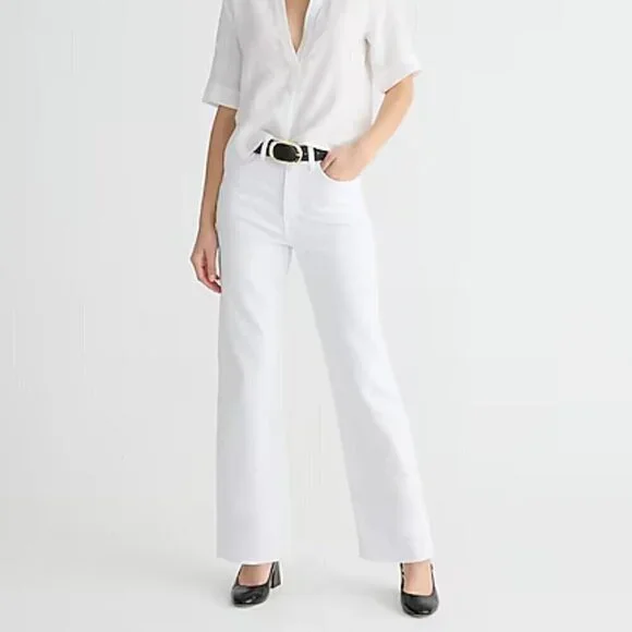 J. Crew Slim High Rise Wide Leg Raw Hem Jeans White Size 29 NWT