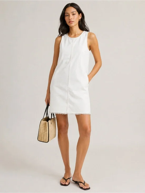 J. Crew White Sleeveless Shift Dress with Frayed Hem