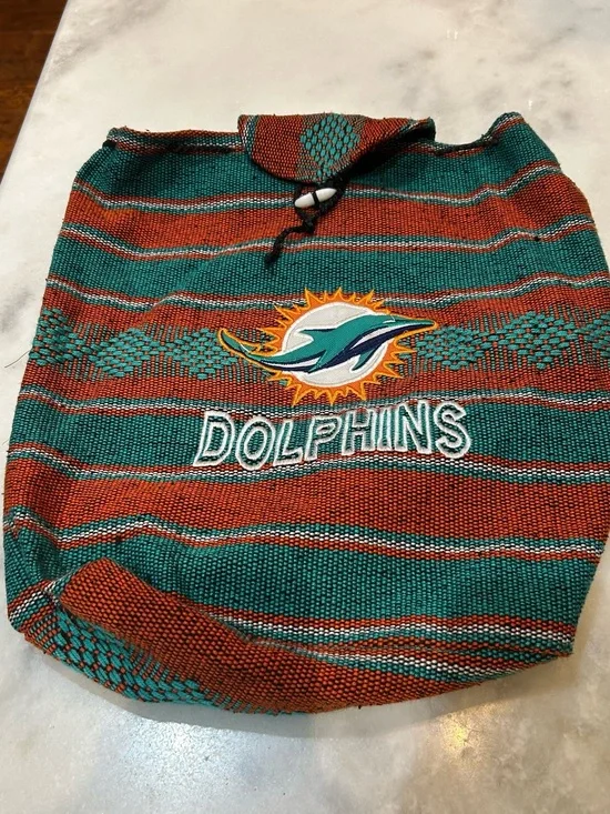 Miami Dolphins Striped Drawstring Tote Bag in Teal & Orange