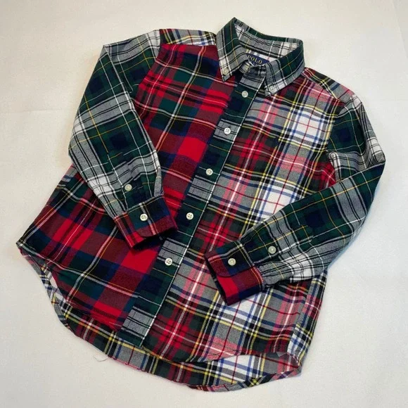 Polo Ralph Lauren Kids Plaid Patchwork Button‎ Down Shirt Long Sleeve Size 5