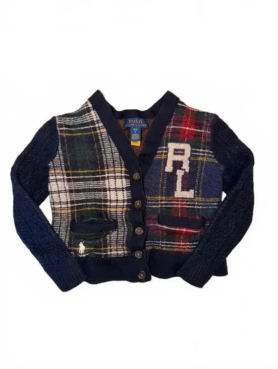 Polo Ralph Lauren Plaid Cardigan Sweater RL Patchwork Knit Size S/P