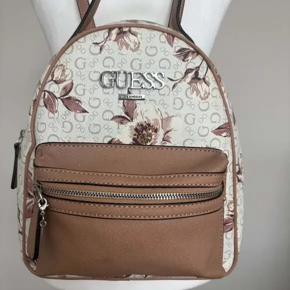 Guess Van Buren Floral Logo Mini Backpack  White/TanFaux Leather Women’s Purse