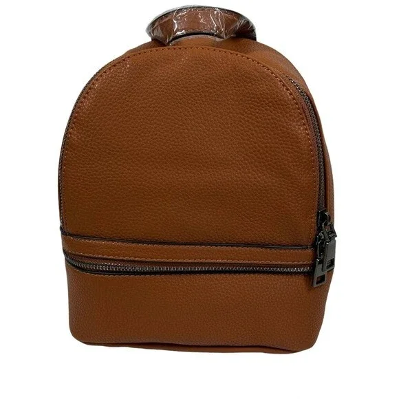 Isabelle Vegan Backpack caramel color zipper closure  Mini backpack cottagecore