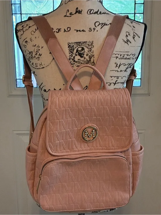 Quilted Pink Women's Backpack with Gold-Tone Logo Accent-Milan