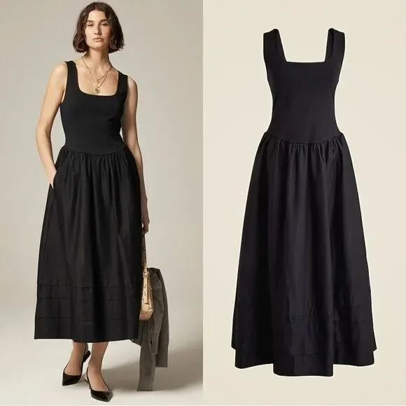NWT J CREW Drop-waist mixy dress in black