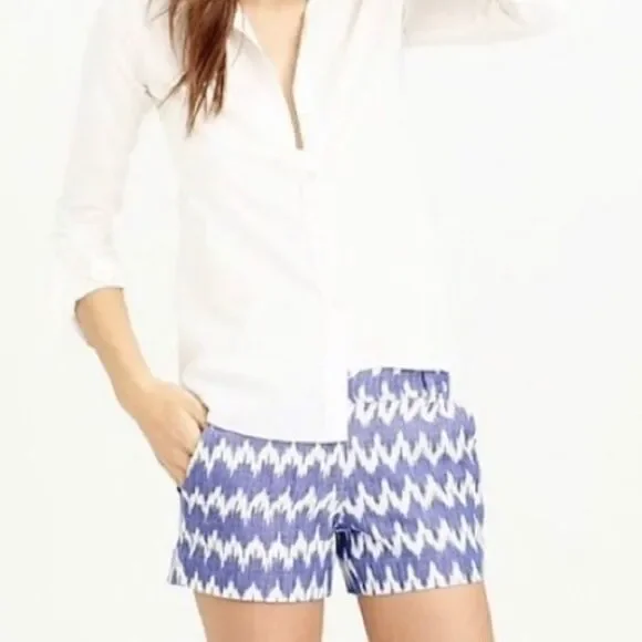 J. Crew Shorts 8 Womens Blue White Ikat Zig Zag Short Cotton Pockets