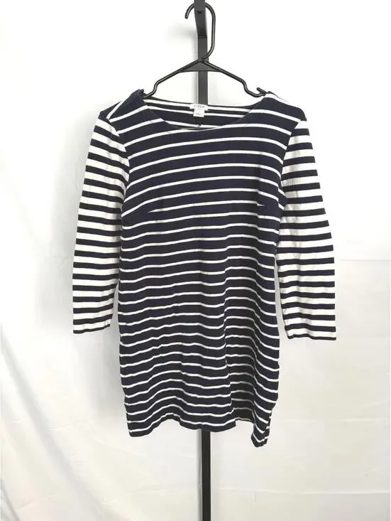 J.Crew Women's Navy and White Striped Long Sleeve Top Size Small