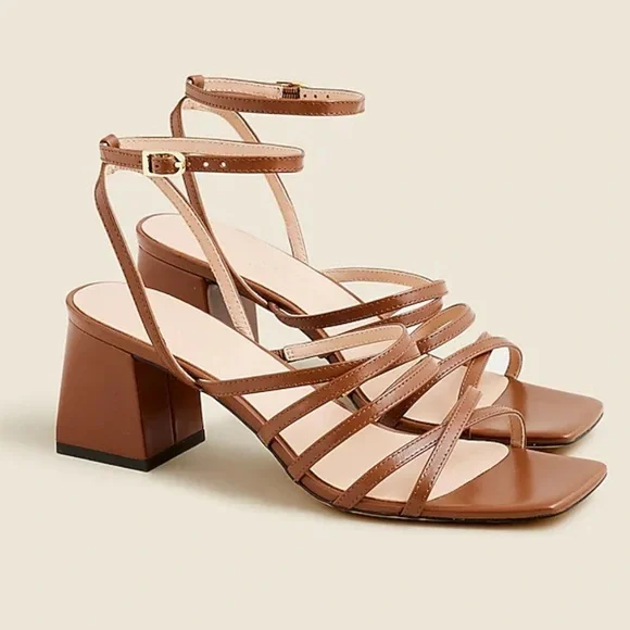 J.Crew Layne‎ Strappy-Sandal Heels in Brown Leather