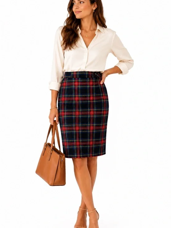 J. Crew Plaid Pencil Skirt Size 2 Red Blue Black Tartan Preppy Career