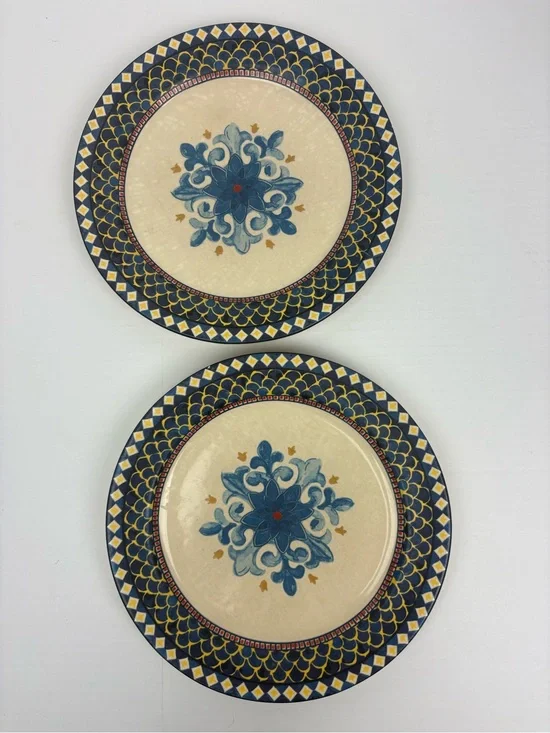 Williams Sonoma Sicily Plate Stoneware Floral Medallion Blue Red Mediterranean