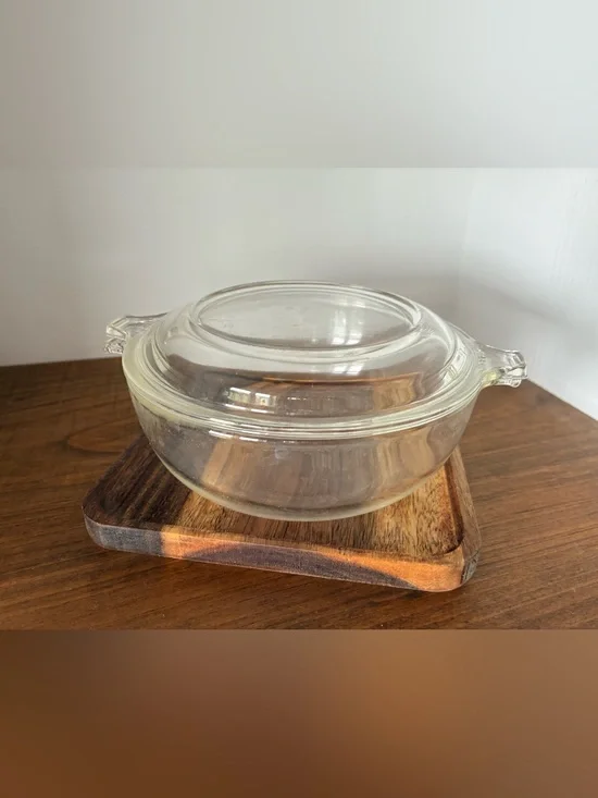 Pyrex 019 600ml Clear Glass Casserole Dish w Lid Round Corning USA
