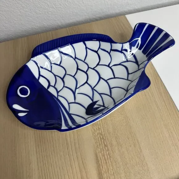 Dansk Arabesque Fish Deep Dish/Bowl Platter  Blue and White 11”