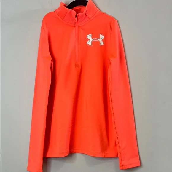 Under Armour Kids‎ Neon Orange Quarter-Zip Long Sleeve Pullover Hoodie Boys Med