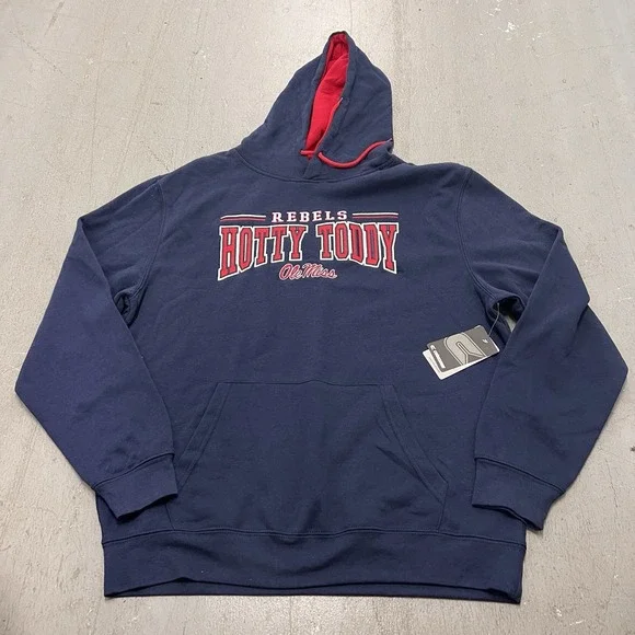 Ole‎ Miss Rebels Mens Hotty Toddy Hoodie Navy Blue Pullover Sweatshirt XL NWT