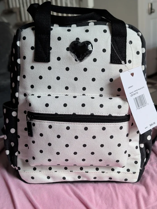 Betsey Johnson White and Black Polka Dot Mini Backpack