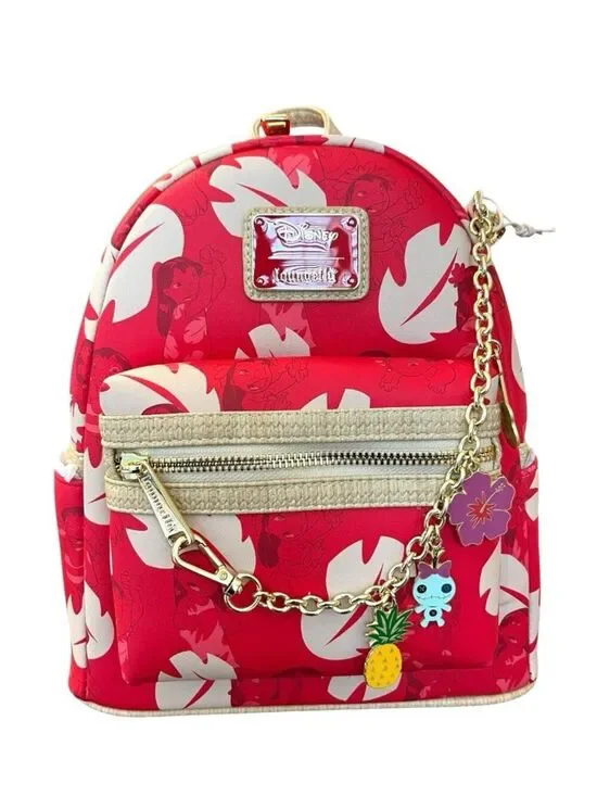 Loungefly Lilo & Stitch Mini Backpack Red Dress Charm Scrump Enamel Charms NWT