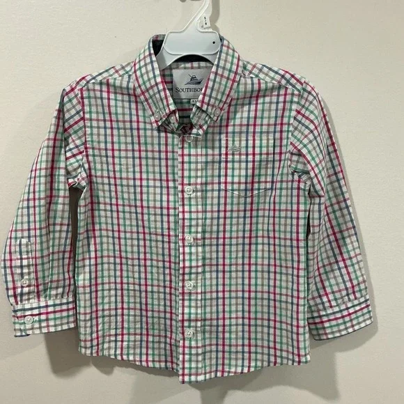 Southbound Button Down Shirt Boys 4T  Plaid‎ Long Sleeve Coastal Preppy Wedding