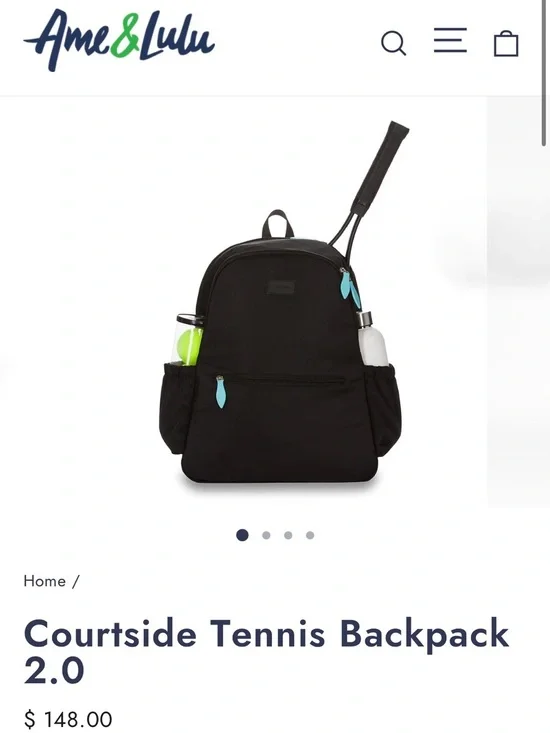 Ame & Lulu Courtside Tennis Backpack 2.0 — Black with Teal Accents