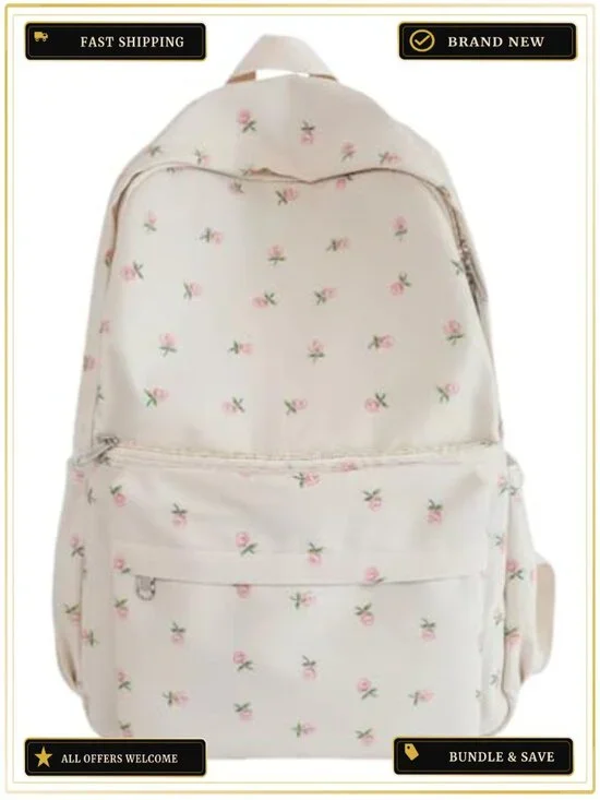 Cute Preppy Floral Nylon Backpack Daypack Laptop Bag
