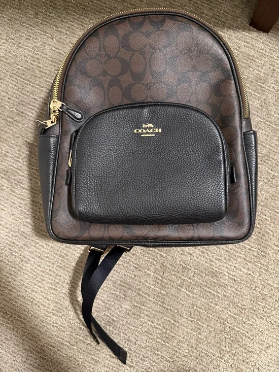 Mini Coach Brown Signature Canvas Backpack with Black Front Pocket
