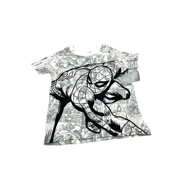 Disney Store Marvel Spiderman Boys Gray & White T-Shirt XS (4) New‎